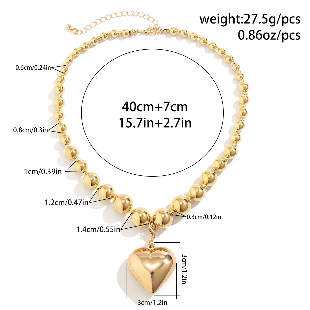 Große ccb Ball Perlenkette und Herz Anhänger Halskette für Frauen trend igen Choker Kragen am Hals Accessoires 2024 Modeschmuck