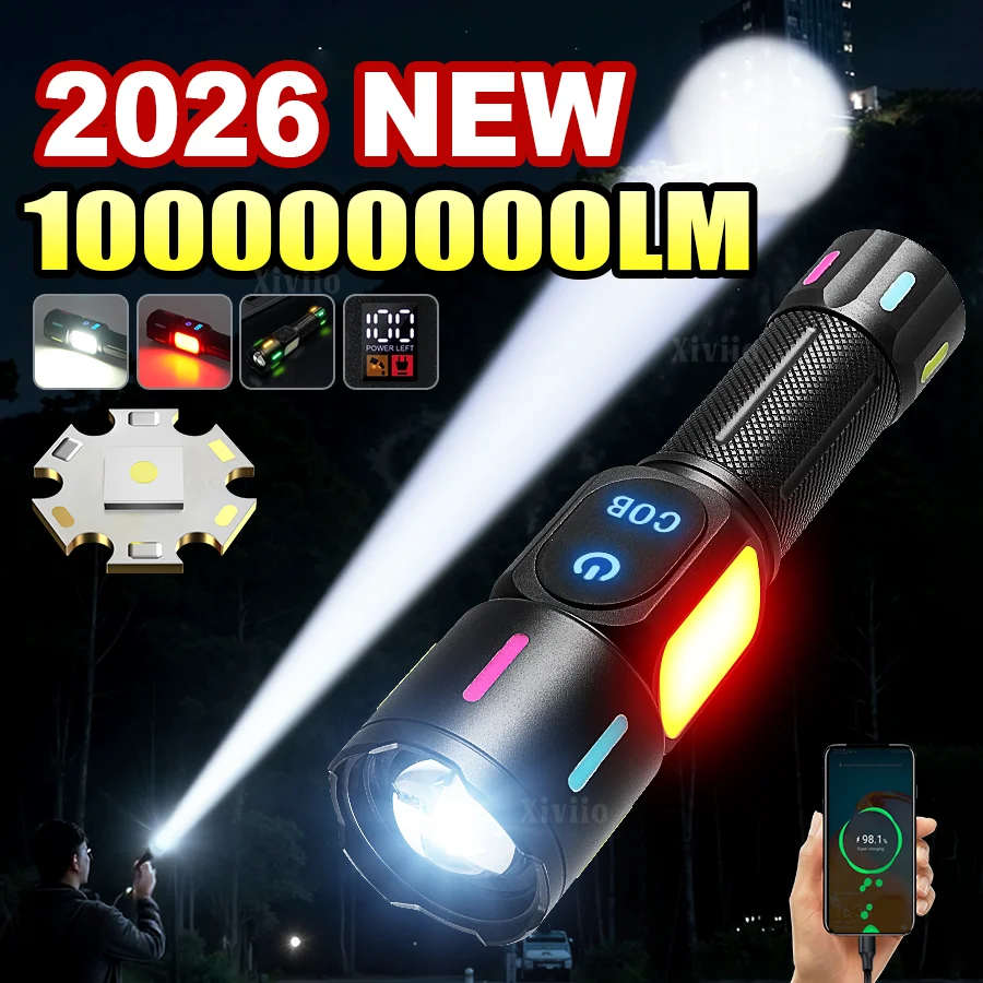 Pop Rechargeable Flashlight With COB Side Light Telescopic Zoom Super Bright USB Battery Indicator For Camping Emergency Lightin