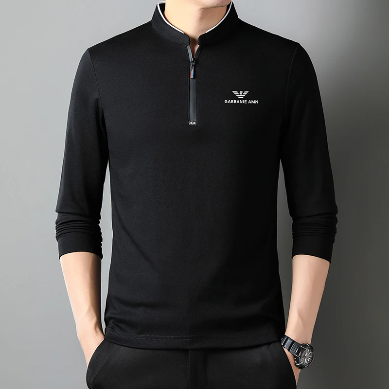 

Men's Long-sleeved T-shirt 2025 Spring and Autumn Casual Stand-up Collar Hoodie Half-zipper Base Top