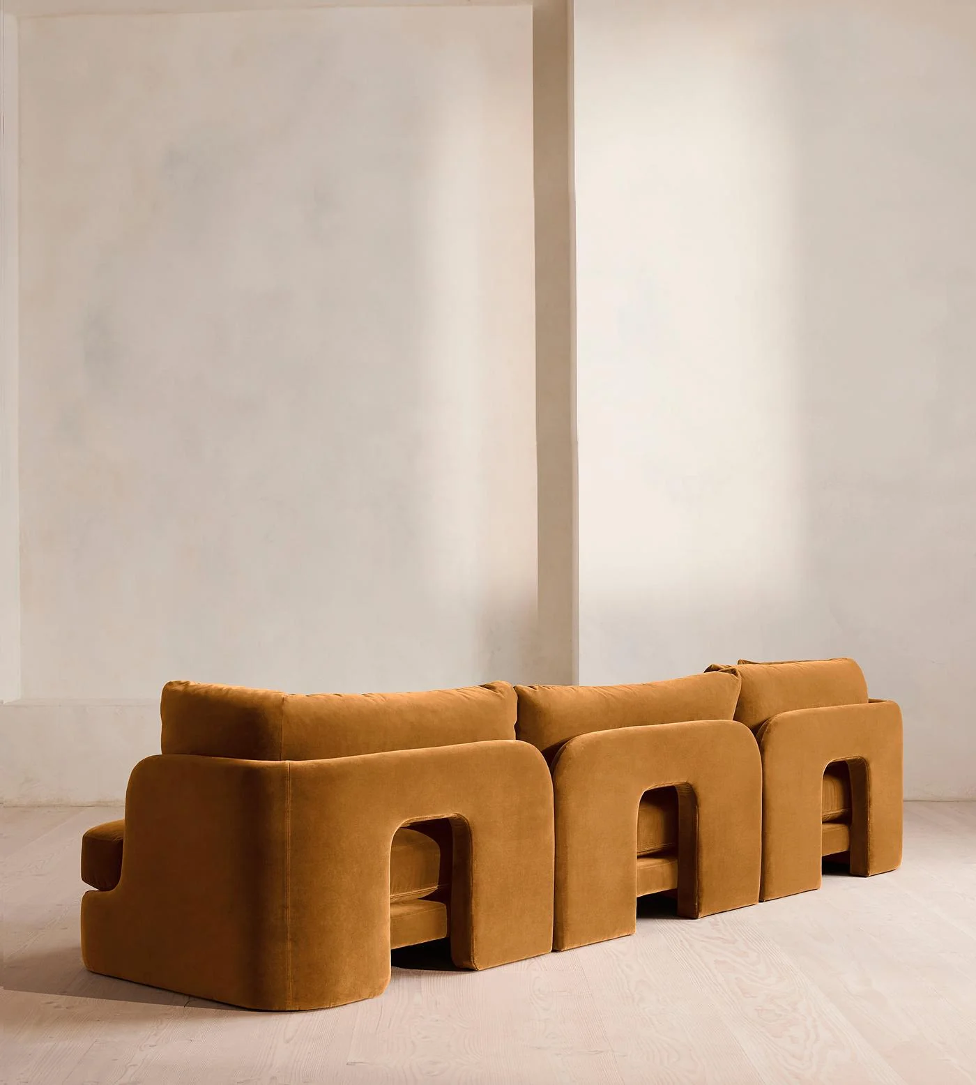 Warm Orange Velvet Modular Curved Plush Stylish Modern Living Room Combo Sofa