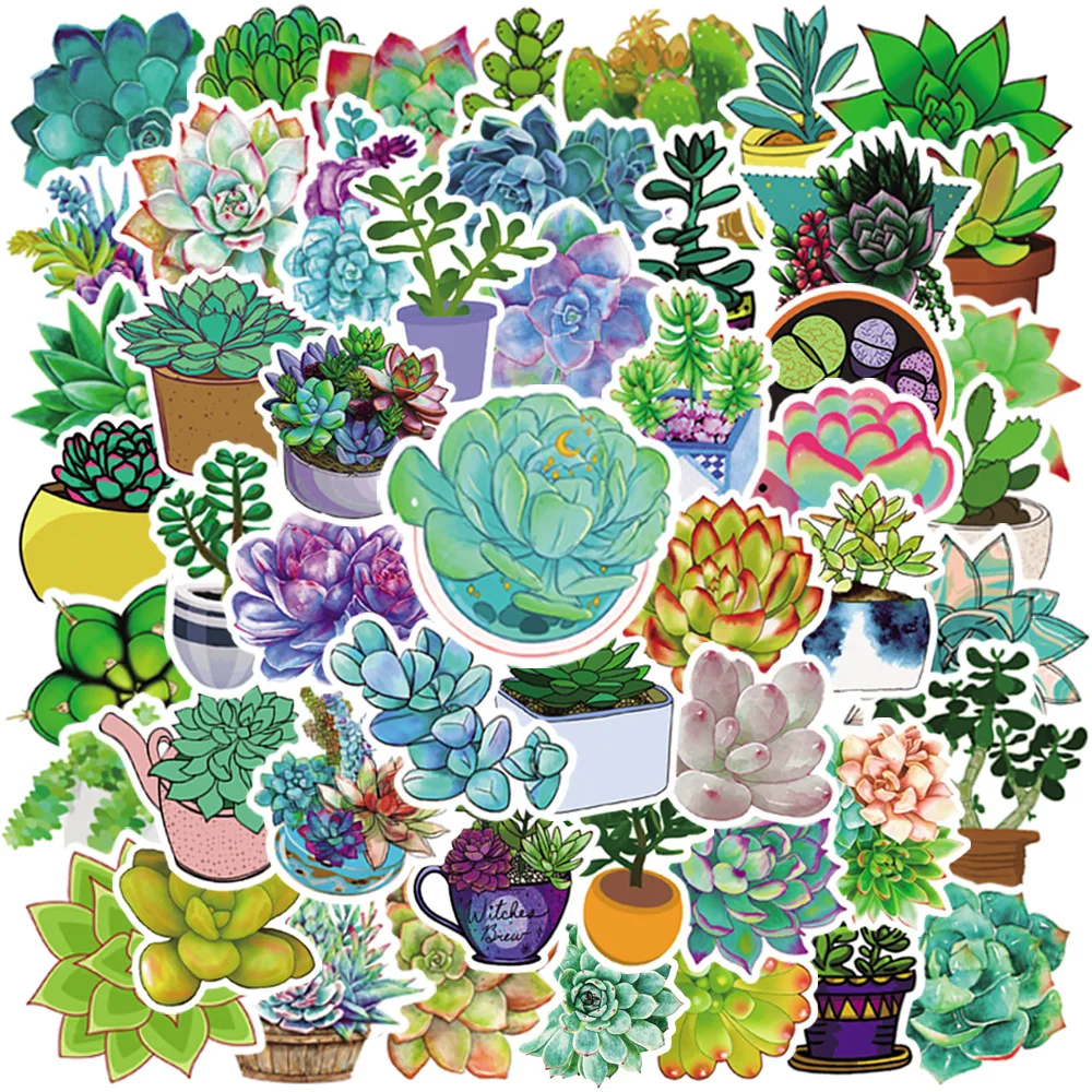 

50Pcs Green Succulent Plant Series Graffiti Stickers Suitable for Laptop Helmets Desktop Decoration DIY Stickers Wholesale