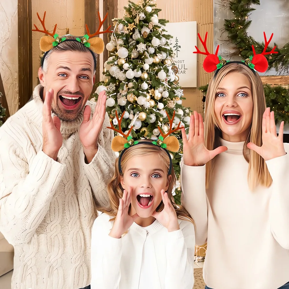 

Creative Cute Christmas Headband Flocked Antler Glitter Sequin Deer Ear Headband Photograph Props Headwear Xmas Hairband Kids