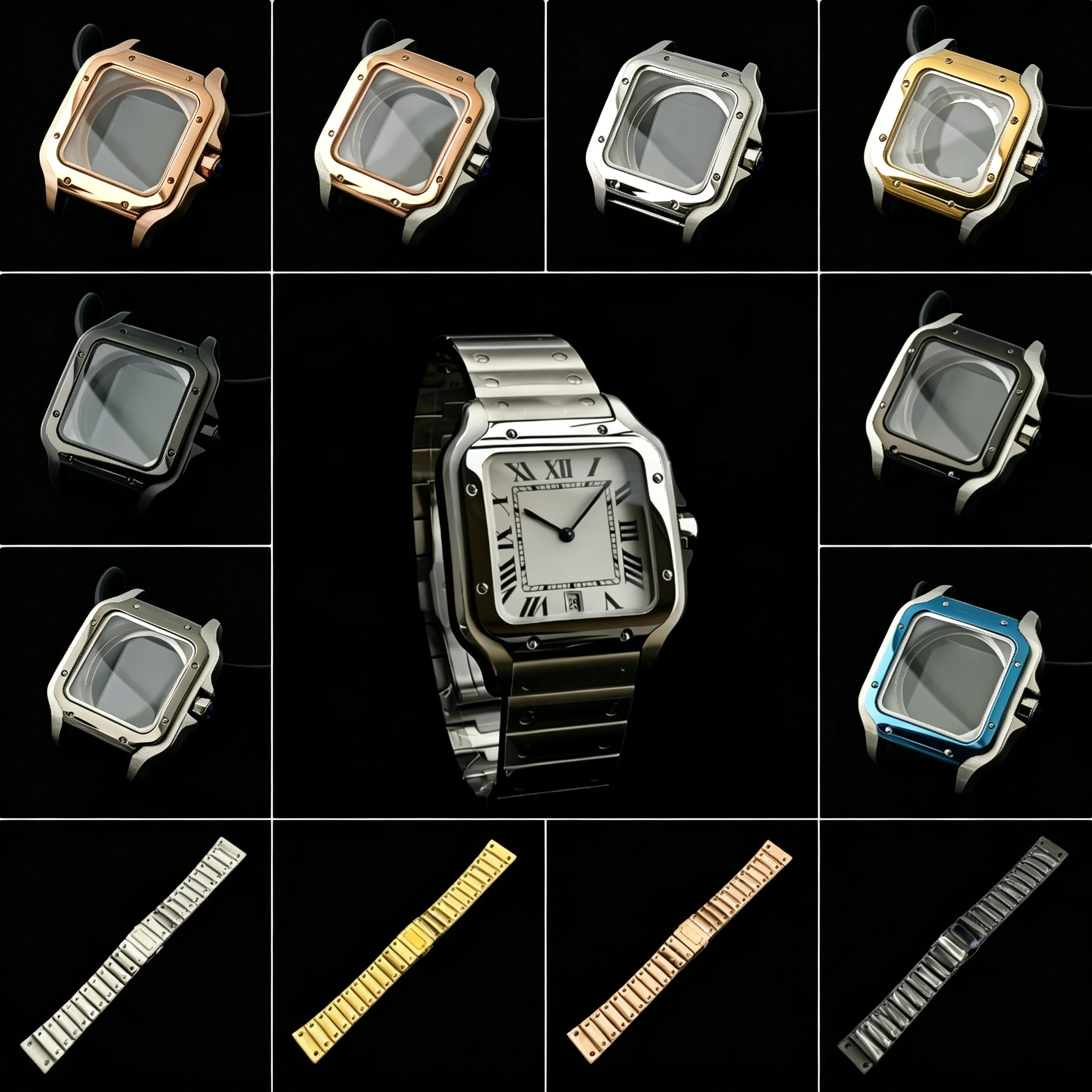 

NH35 38mm Square Watch Case Mineral glass Stainless steel Men‘s Watch Accessories Fits NH35 4R35 NH36 4R36 Movements