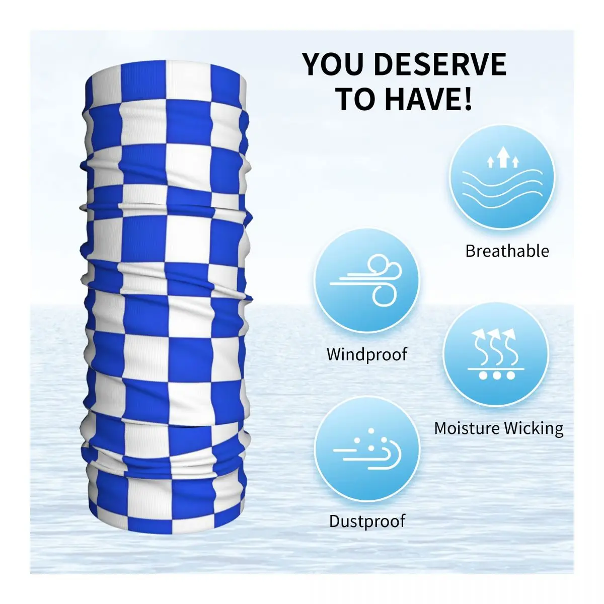 Checkerboard Check Checkered Pattern In Royal Blue And White Bandana Neck Gaiter Balaclavas Wrap Scarf Running for Men Women