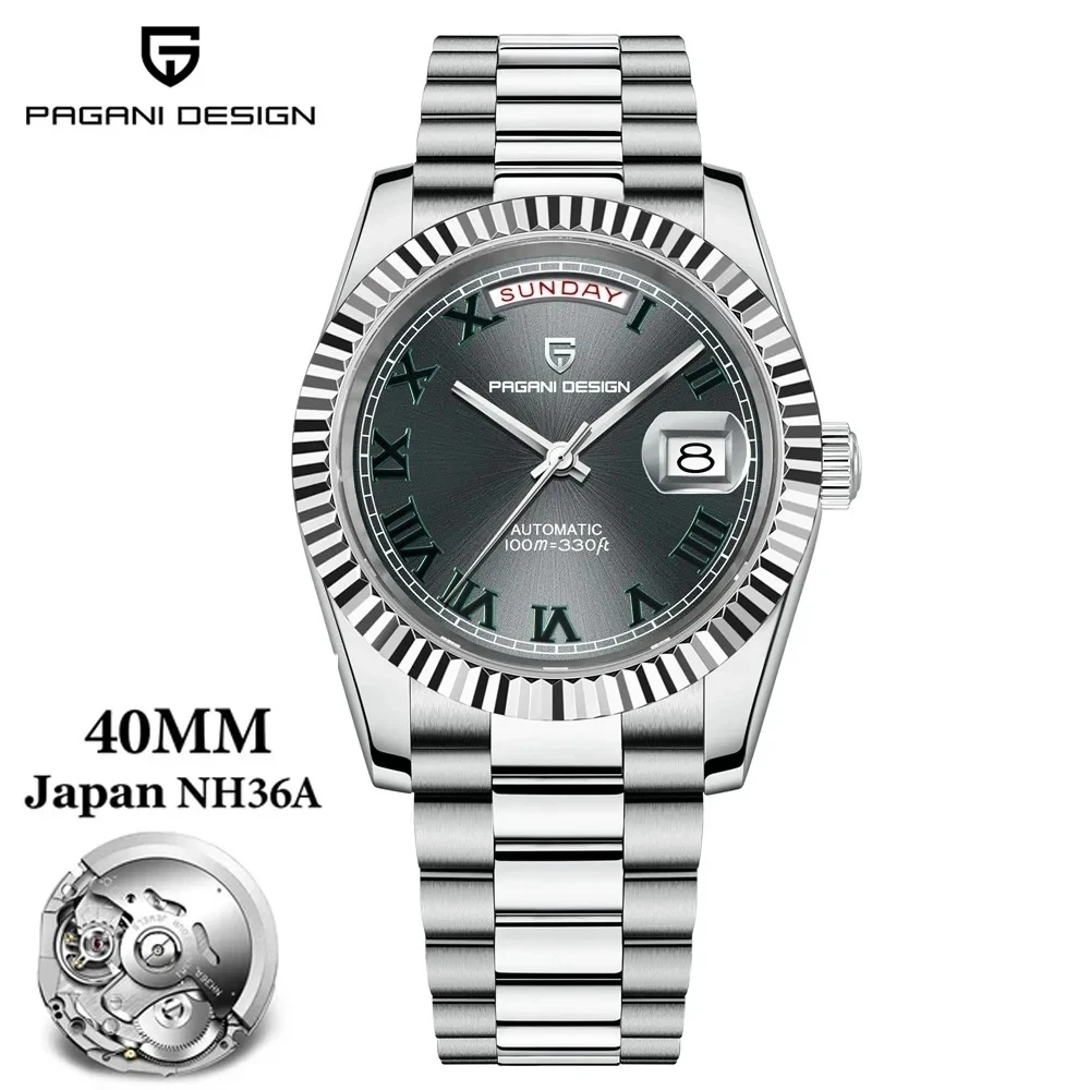PAGANI DESIGN New40mm Week Calendar Type Watch AR Sapphire Luxury Japan Movt Man watch Stainless steel 100M Waterproof Men watch