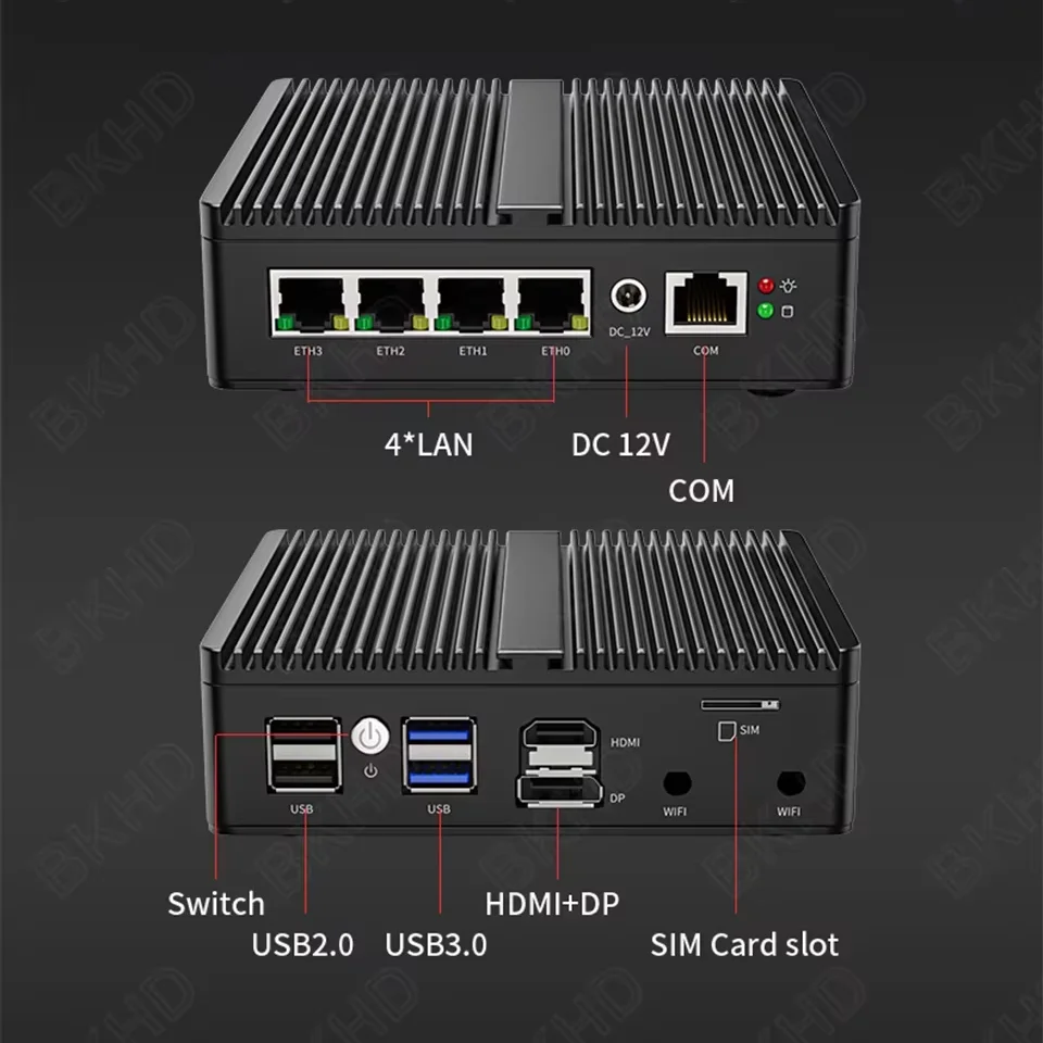 6 LAN Network Security Fanless Mini PC New Rugged Industrial N100 Box PC with Quad Cores+ Quad Threads US Plug