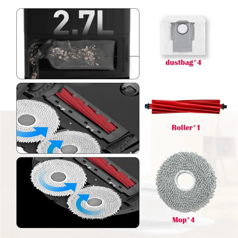 A74G-مجموعة ملحقات لـ Roborock Qrevo S/Qrevo Maxv/Qrevo Pro جهاز آلي لتنظيف الأتربة فرشاة جانبية رئيسية مرشحات Hepa أكياس الممسحة