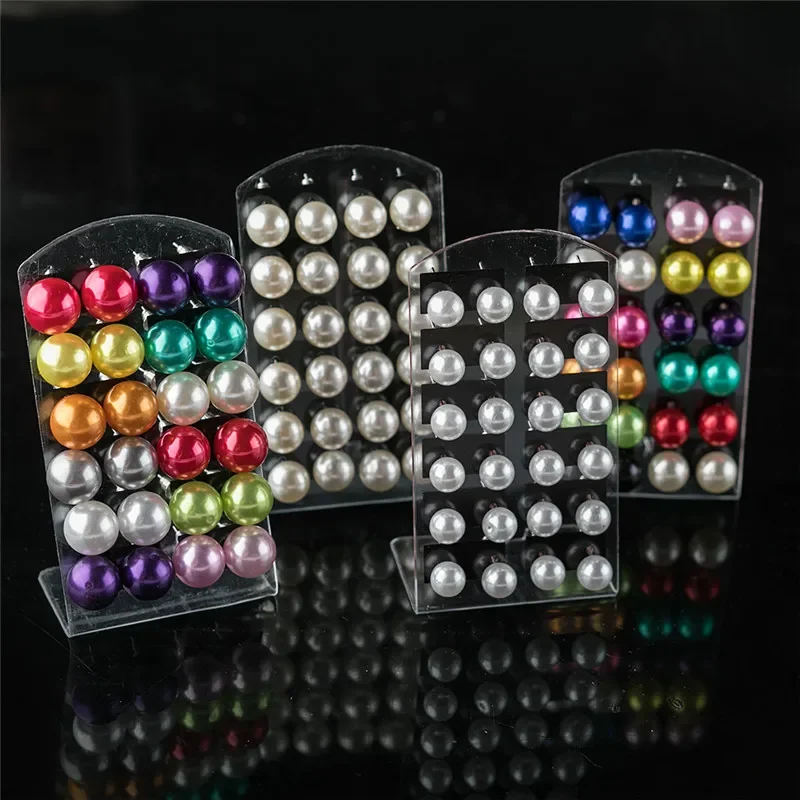 12Pairs Colorful White Imitation Pearl Stud Earrings For Women Ear Jewelry Round Ball Earring 4 6 8 10mm