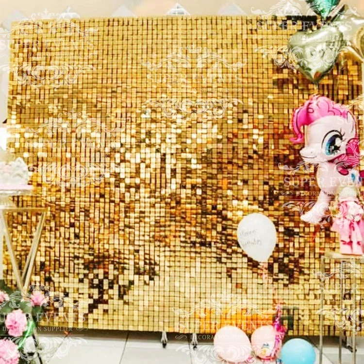 Wedding Party Events Stage Decoration Advertising Backdrop Stunning Sparking Mirror Square Gold Sequin Shimmer Wall Panels