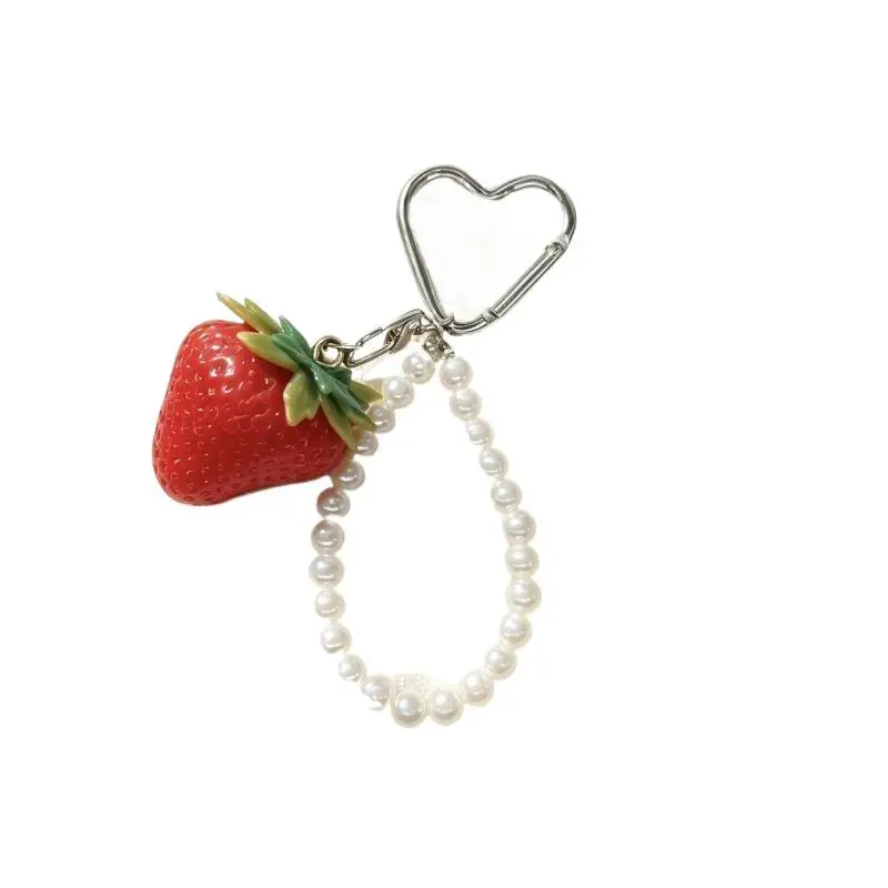 1 Stück Schlüsselanhänger/Taschenanhänger mit Herzverschluss, Erdbeere und Perle, Harz-Obst-Accessoire, kleines Geschenk – Detail 6