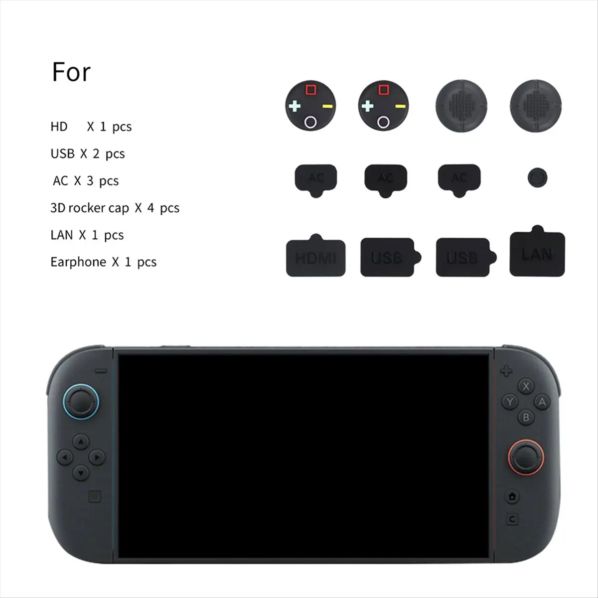 ★▲ 12 in 1 Dust Proof Kit for Switch 2 Dust Prevention Cover Pack Soft Rubber Plug Set 3D Rocker Antislip Caps for Switch