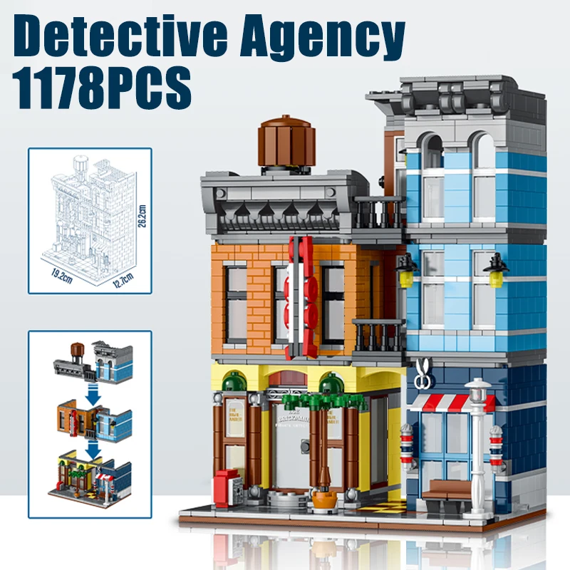

1178PCS Detective Agency Bricks Toys Street View Building Blocks Sets Assembly House Model Ornaments Kids Gifts For Holiday