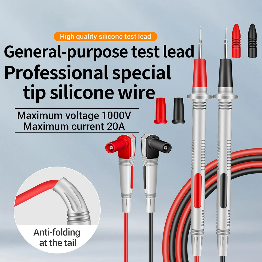 

1 Pair Multimeter Test Leads 1000V 20A Replacement Probe Stainless Steel Nib Tinned Copper Core Double Layer Silicone Insulated
