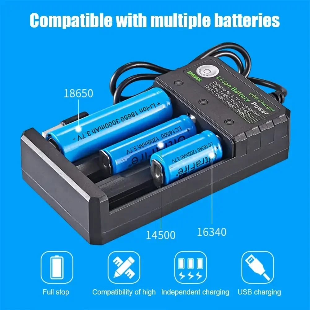 Smart 18650 Charger 3 Slots 4.2V Li-ion Battery USB Independent Charging 18650 18500 14500 16650 26650 Lithium Battery Charger view 3