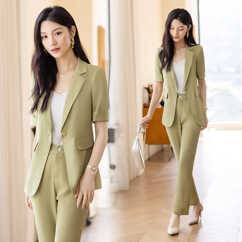 

Green Suit Jacket Women's Small Spring and Summer 3/4 Sleeve 2023 New Suit Suit Temperament Leisure Business Wear