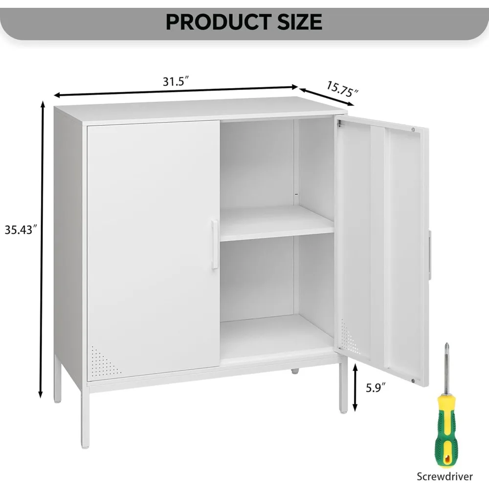 Gabinete de almacenamiento de metal con estante ajustable, aparador de buffet de acero para varias habitaciones