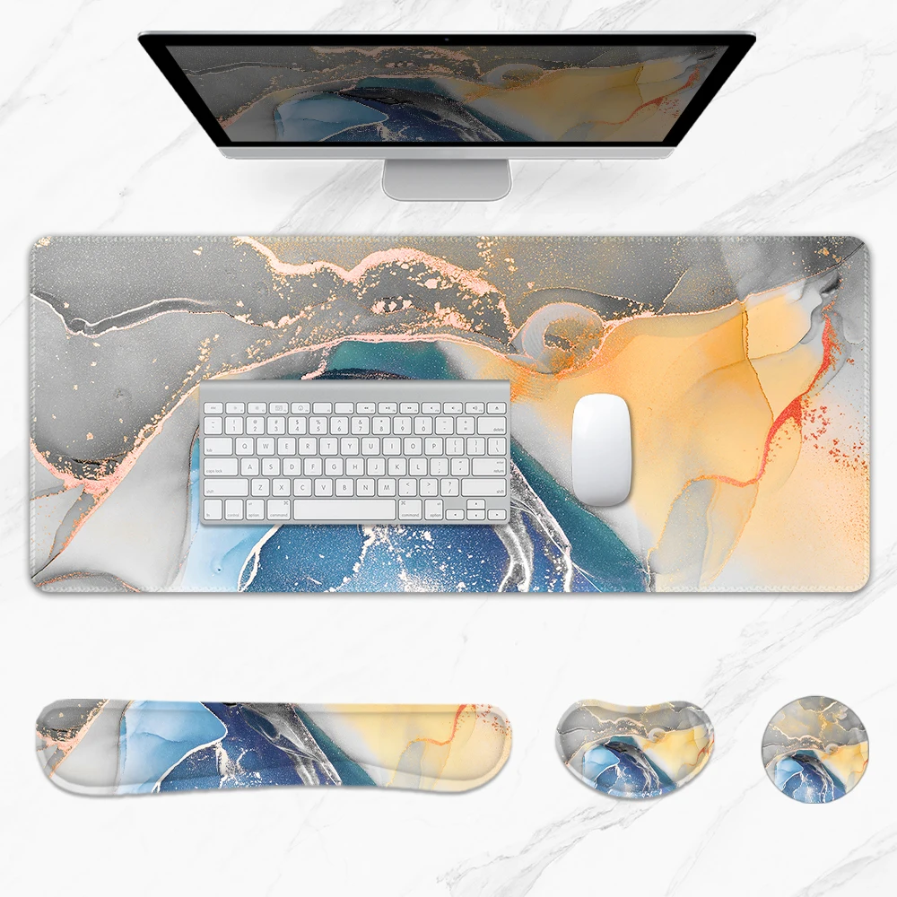 Blue, Gray and Yellow Marble Mouse Pad Four-Piece Set -The mouse pad relieve wrist pain, ultra-smooth surface, exquisite pattern