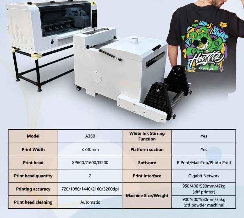 30cm A3 DTF Printer Dual XP600 Print Heads with Powder Shaker Oven Dryer for Small Business T-shirts Printing Machine view 2