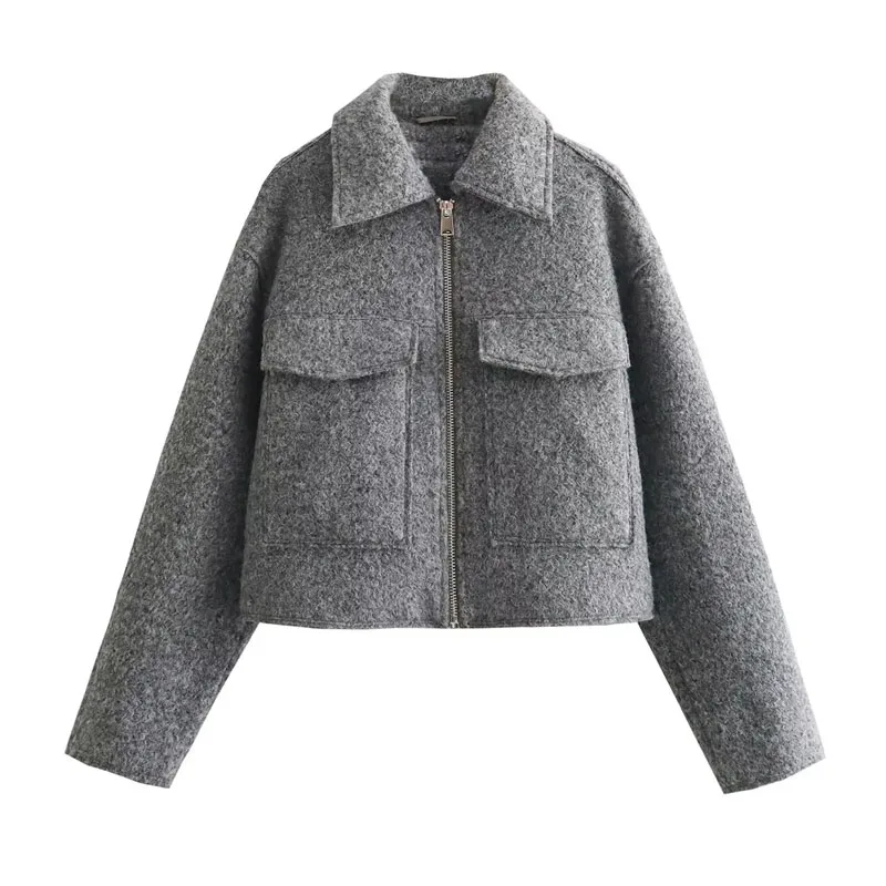 TRAF automne hiver veste courte pour femmes manteau court veste en Tweed fermeture éclair courte Demi-saison veste femme nouveau dans les vêtements d'extérieur