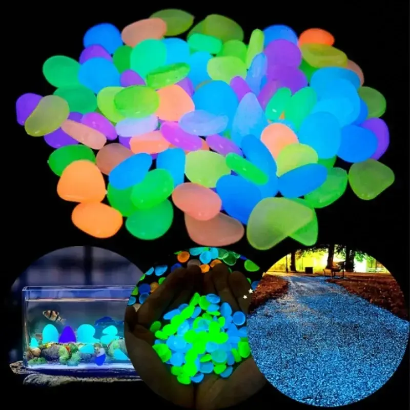 200Pcs Glow in the Dark Garden Pebbles For Sidewalk Garden Terrace Lawn Garden Patio Fish Tank Aquarium Decoration Glow Stone