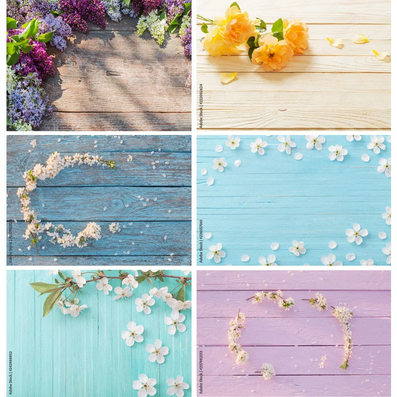 

Vinyl Custom Spring Photography Backdrops Props Flower Wood Planks Photo Studio Background 2216 PUO-04