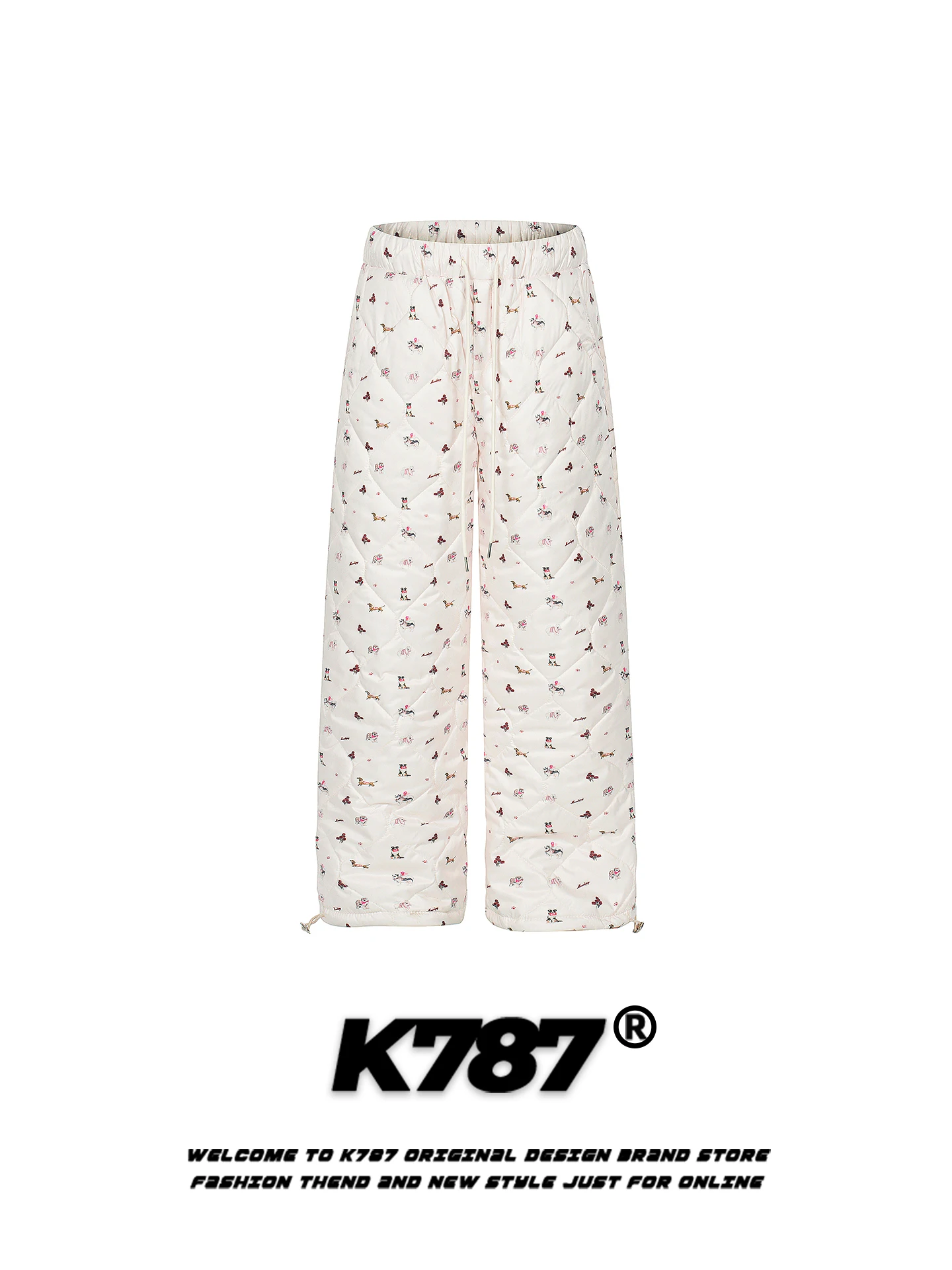 

K787 American Style Fun Dog Print Cotton Pants Women Winter Loose Lazy Style Thick Warm Casual Wide Leg Straight Leg Pants