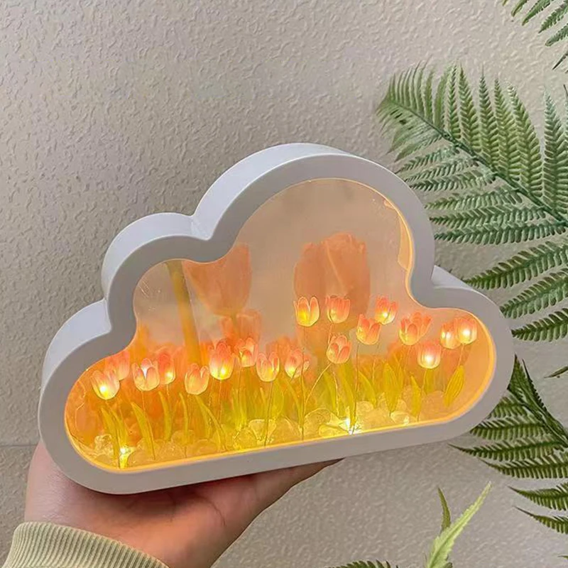 INS-Petite Veilleuse Miroir Tulipe Nuage pour Fille, Décoration de Bureau, Salon, Cadeau d'Anniversaire, Cadeau de Vacances, DIY, Fait Main, Coeur