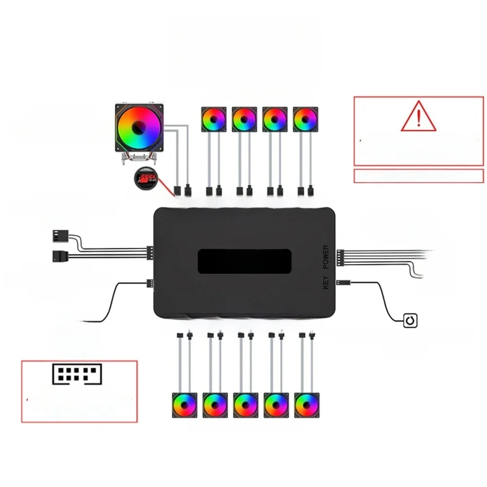 ARGB For PWM Fan Controller Hub 10 Port 5V 3Pin Addressable RGB LED Splitter With Magnetic Base For PC Case Cooling System Acces