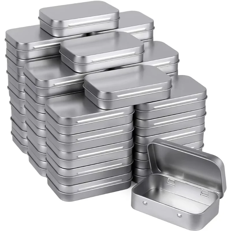 40-Pack Aluminum Storage Boxes with Hinged Lids Portable Rectangular Tin Containers for Small Items Gift Card Holders Organizer