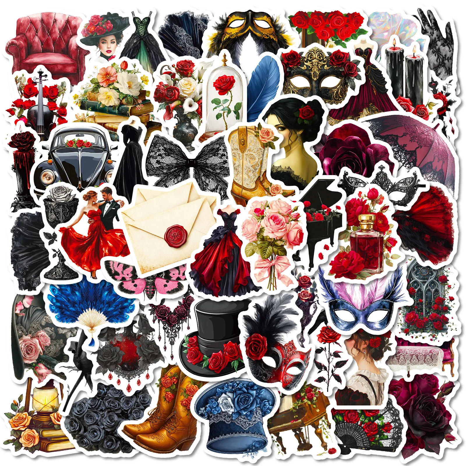 

56PCS New Retro Dark Style Masquerade Graffiti Stickers Personalized Cool DIY Stationery Box Desk Scrapbook Waterproof Decals