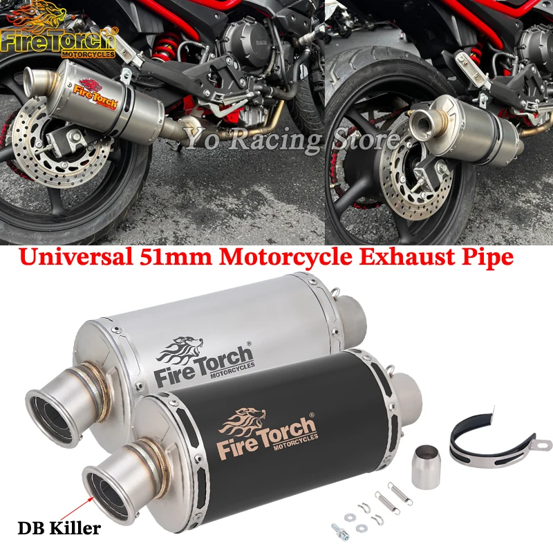 Length 355 Universal 51mm Motorcycle Exhaust Escape Moto Muffler Pipe With DB Killer For YAMAHA XJ6N XJ6S For Kawasaki Z900 R1