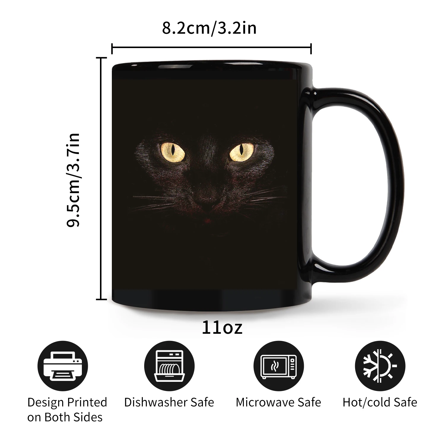 1pc, Black Cat Coffee Mug 11oz -Playful Design - Heartwarming Gift for Cat Lovers, Birthday, Valentines or Halloween Celebration