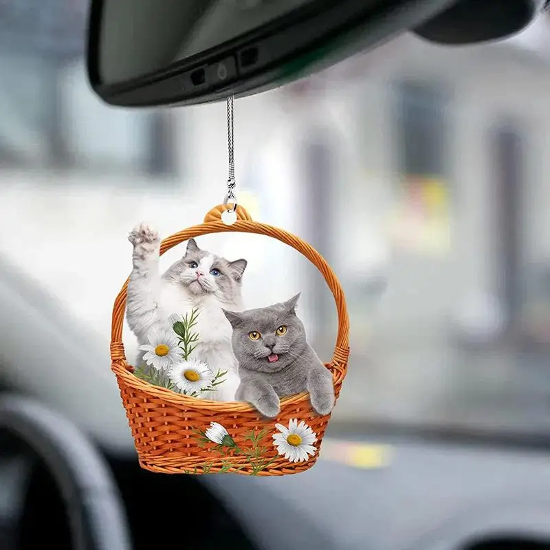 Rear View Mirror Accessories Cute Cat Car Interior Decorations Auto Lucky Decor Keychain Decorations for Backpack Home Decor