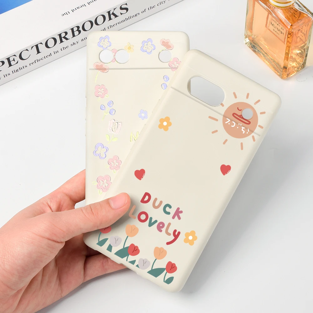 

Phone Case for Google Pixel 7a 7Pro 7 Luxury Soft Liquid Silicone Cover for Pixel 6a 6 6Pro Cartoon Cute Flower Protection Shell