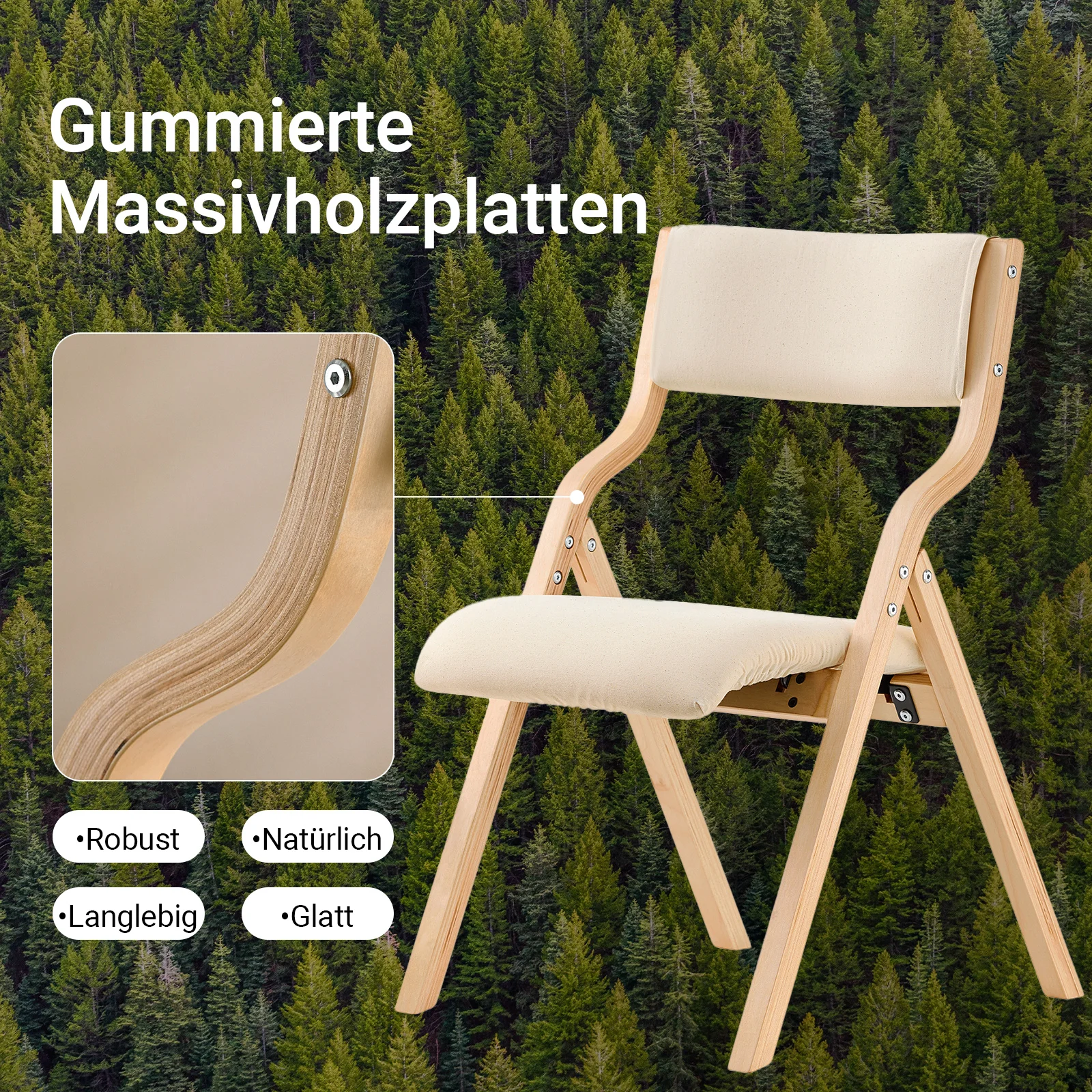 SoBuy FST40x2 Set mit 2 klappbaren Holzstühlen, ergonomische, gepolsterte Küchen- und Esszimmerstühle, Klappstuhl für Balkon und Büro – Detail 8
