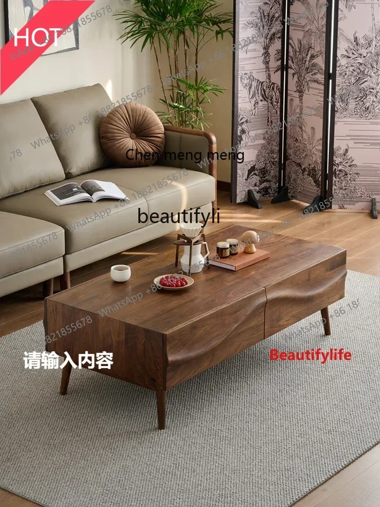cn8350 ss Solid wood coffee table household living room storage rectangular tea table medieval low table