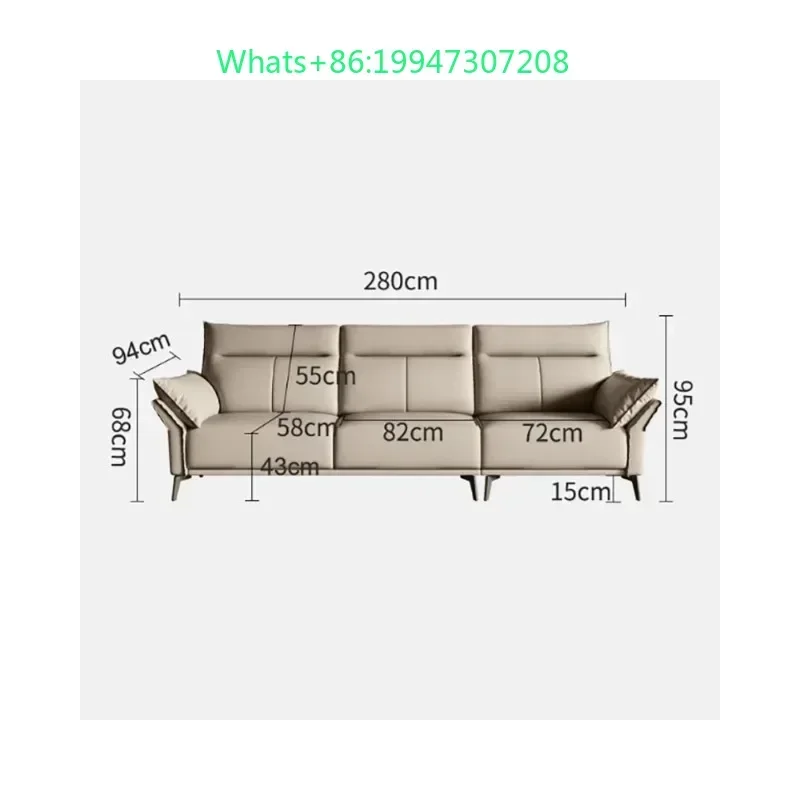 

High-end leather sofa living room small apartment first layer cowhide three-person straight row minimalist leather art