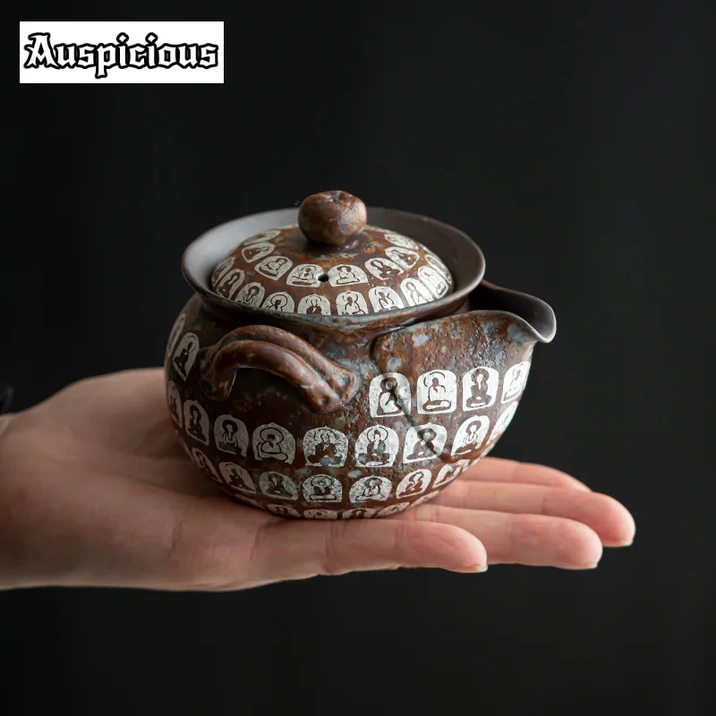 

180ml Handmade Old Rock Mud Teapot Retro Buddha Hand Grabbed Pot for Infusions Tea Soaking Kettle Chinese Kung Fu Tea Services