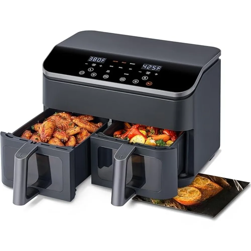 

9Qt Dual Air Fryer with Double130 Recipes for Easy Cooking Dishwasher Safe 10-in-1 Air Fryer