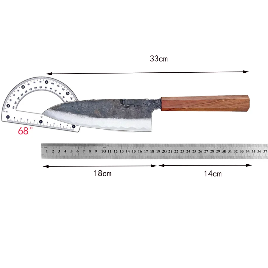 Deba Knife Double-edged Blade T12A High-carbon Steel Core Cleaver Meat Slicing Vegetables Chef Chopper Kitchen Knife Wood Handle