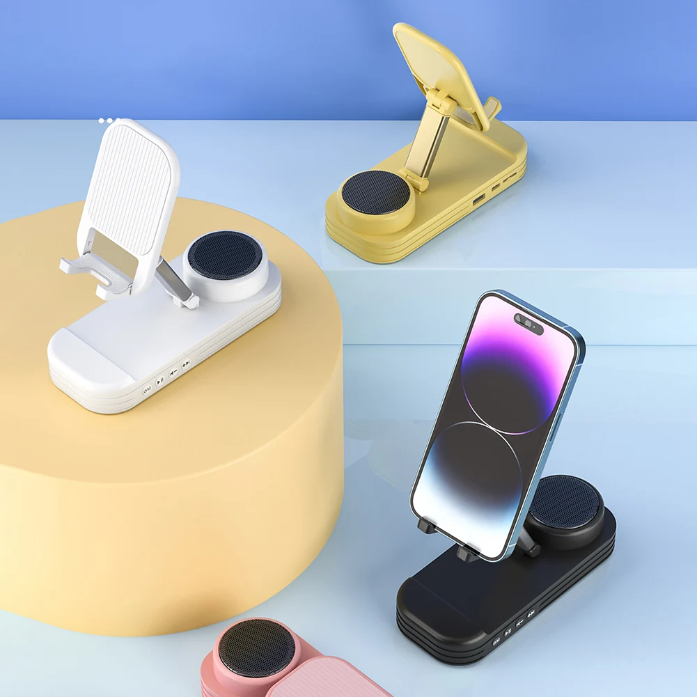 ที่วางโทรศัพท์พับได้แบบ2-in-1ลำโพงไร้สายสเตอริโอเสียงเบสรอบทิศทางสำหรับกลางแจ้งในบ้านท่องเที่ยว