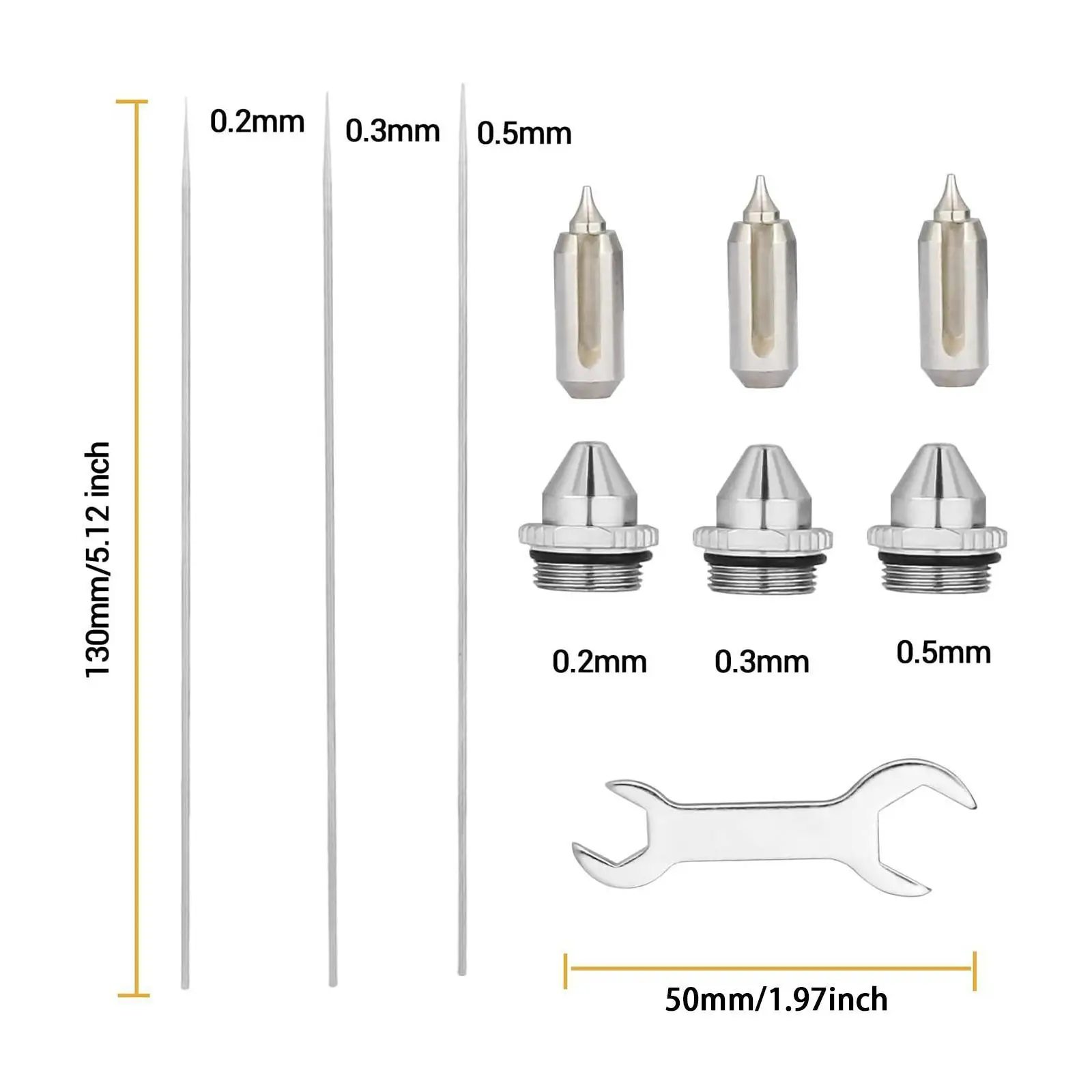 Airbrush Nozzles Needle Precision Copper 0.2 0.3 0.5mm Kit for Upgrades in Model Paint Jobs