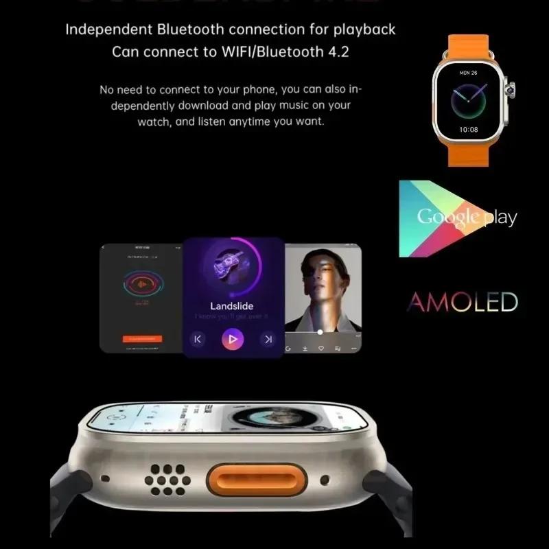 S9Ultra4G Android Smartwatch Network بطاقة SIM 2.2 بوصة Amoled 180 °   كاميرا دوارة GPS WIFI Global Call Smart Watch Men Ultra 5G
