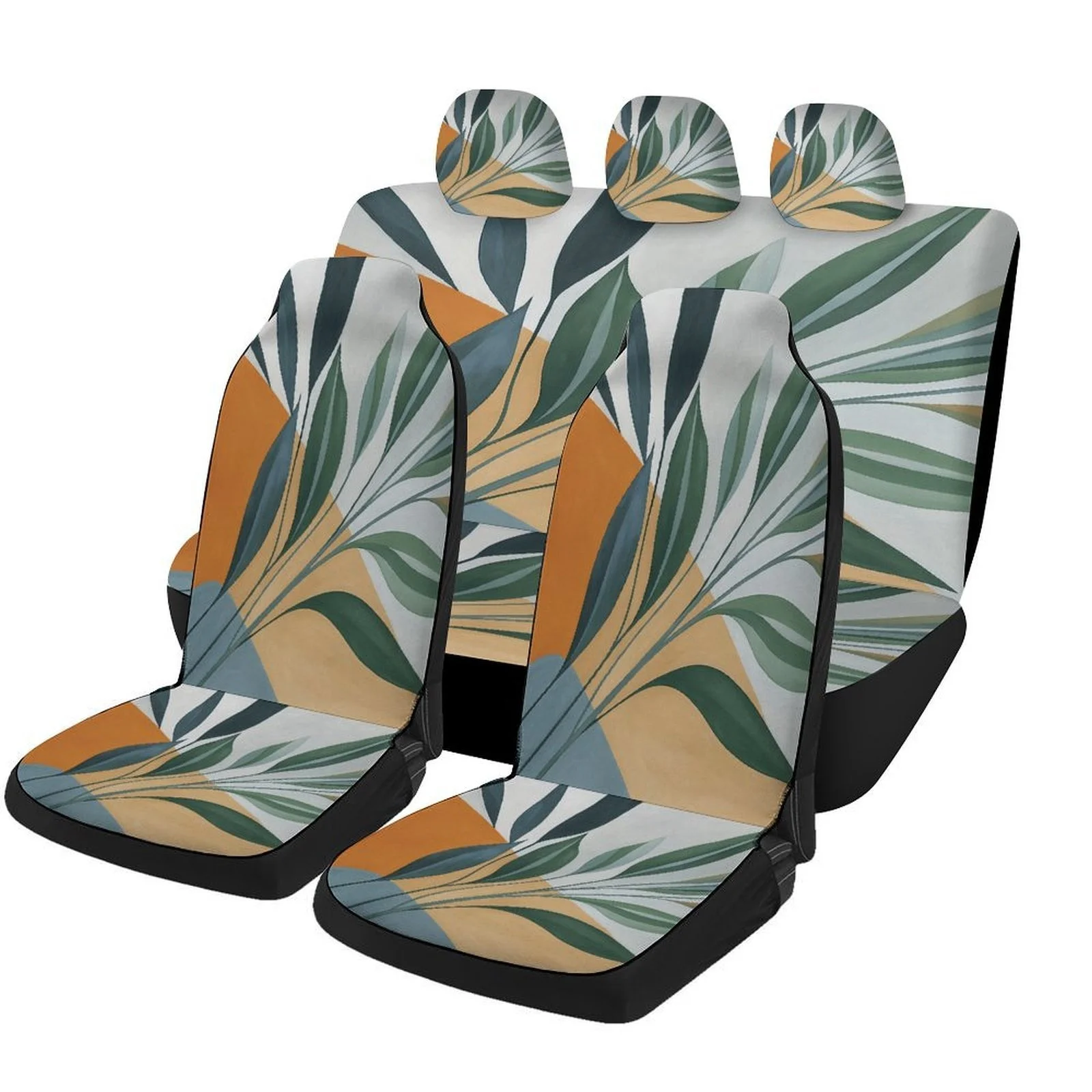 Set Of Car Seat Covers Featuring A Leaf Design, Suitable For Various Vehicles. Stylish And Unique, These Full Set Covers Your Se