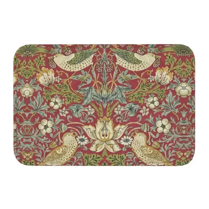 William Morris Strawberry Thief Red Floor Door Bath Kitchen Mat Anti-Slip Outdoor Floral Doormat Garage Entrance Carpet Rug