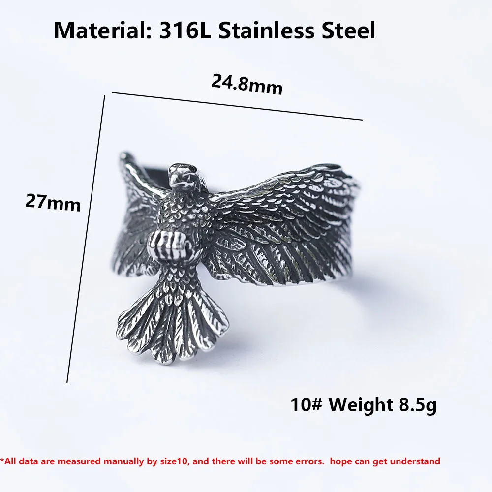 2022 NEW Men\'s 316L stainless-steel rings Flying Eagle ring  Punk Rock Personality Animal Jewelry Gift free shipping