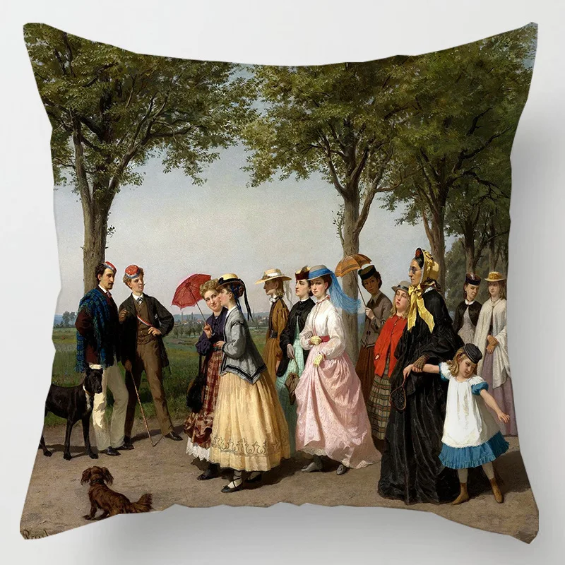 European Retro Oil Painting  Linen Pillows Case Royal Court Nobles Portrait Print Cushions Case Vintage Sofa Couch Throw Pillows