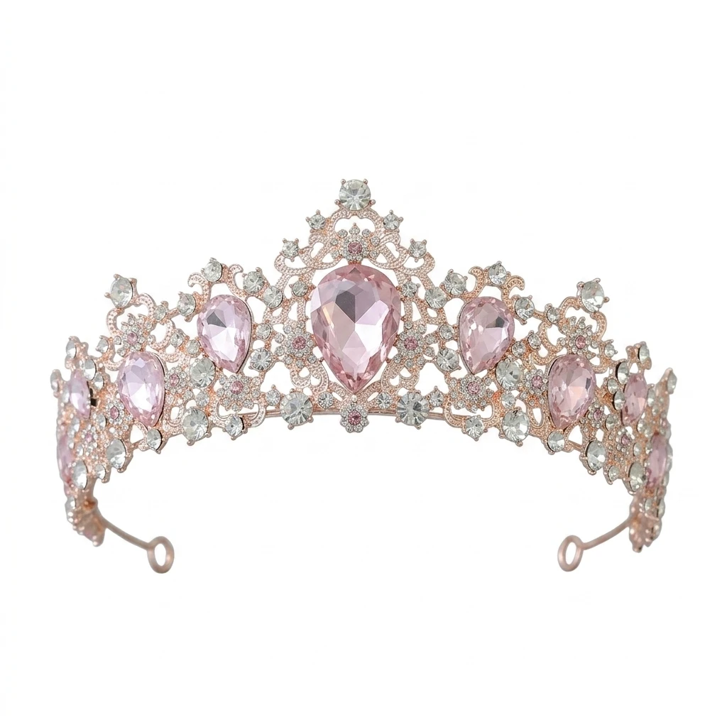 Elegant Tiara Hairband for Bridal Wedding Party Pageant Photo Shoot Pink Alloy Crown Headband Romantic Accessory