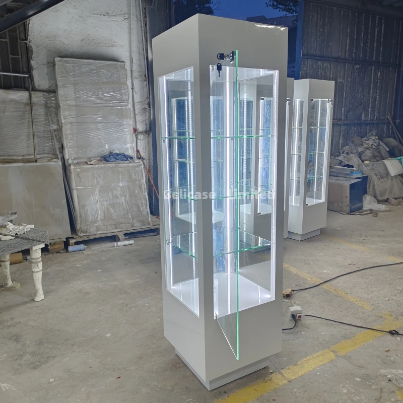 customized.Retail Shop Window Showcase Lockable Glass Vitrine Jewelry Shop Showcase with LED Light