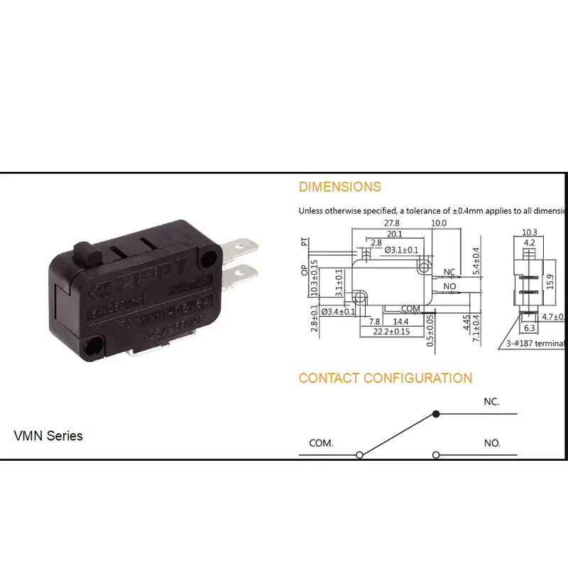 1pcs/lots Taiwan ZIPPY VMN-15 Pendulum Micro switch with handle 3 feet small travel limit press reset 15A